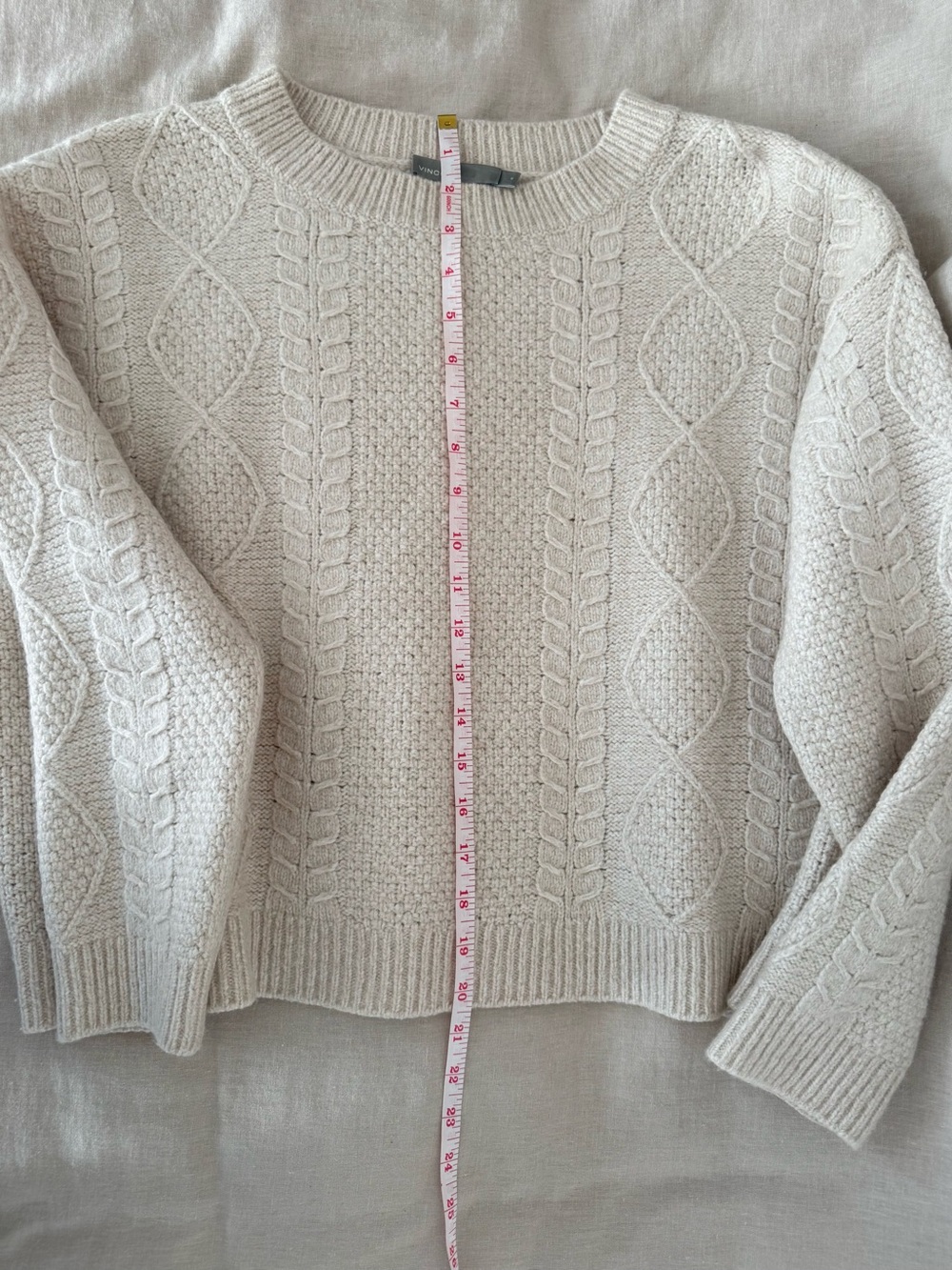 Vince Cropped Cable Knit Sweater | Wool Cashmere Blend | Ivory Chunky Knit - Picture 10 of 13